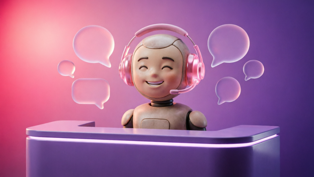 3D pink and purple chatbot interface for Customer Service Load Increasing With Growth? Scale With AeroChat