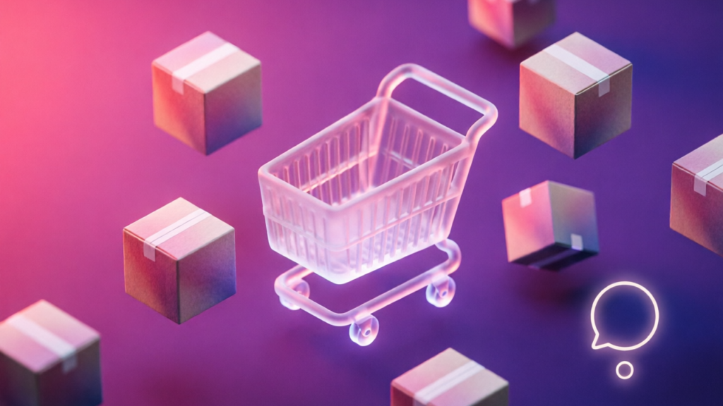 3D pink and purple chatbot interface for Free Chatbot for Ecommerce — Comparison Guide (2026)