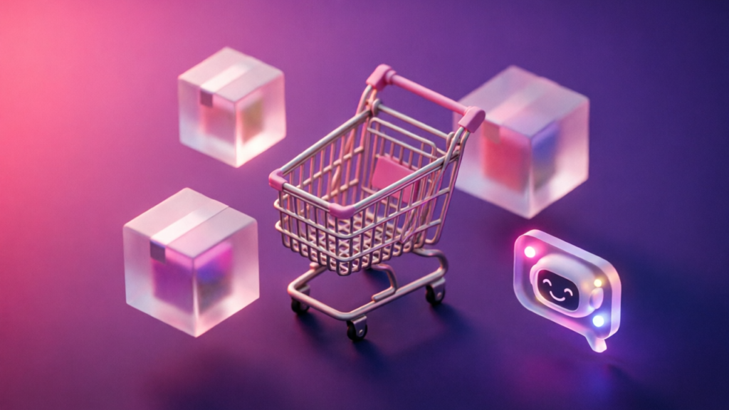 3D pink and purple chatbot interface for How a Free Ecommerce Chatbot Answers Customer Questions Automatically