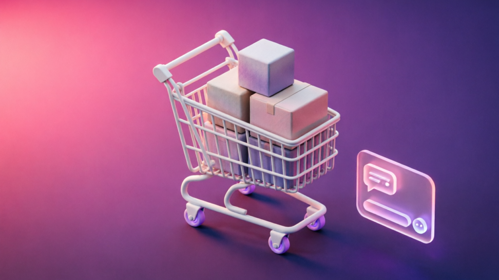 3D pink and purple chatbot interface for How to Reduce Wrong Product Orders on Shopify