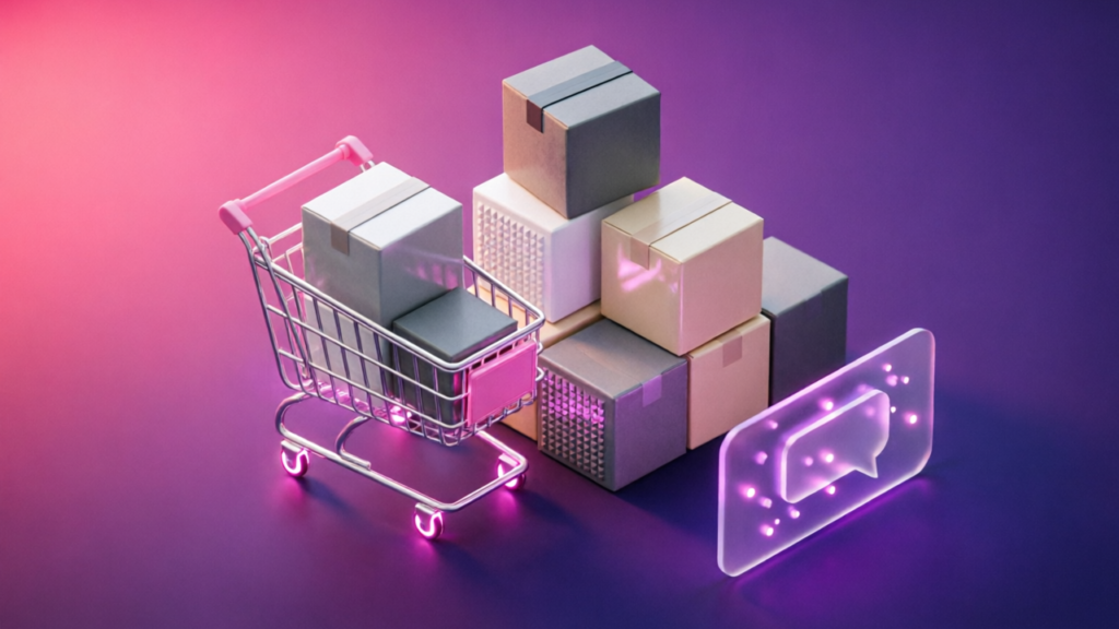 3D pink and purple chatbot interface for Lost Orders Due to Slow Replies? The Real Cost for Shopify Owners