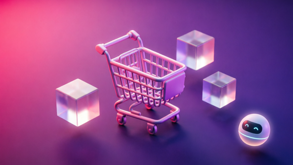 3D pink and purple chatbot interface for AI Chatbot for Shopify Perfume Stores in 2026 (Sell More Fragrances)