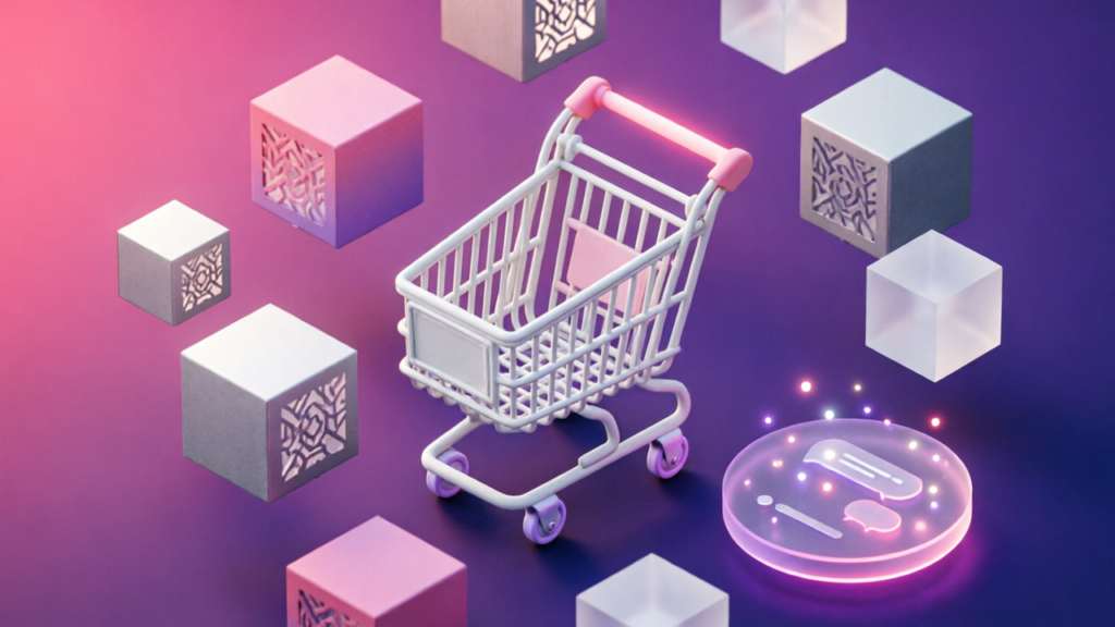 3D pink and purple chatbot interface for How to Automate Customer Support With a WhatsApp AI Chatbot on Shopify