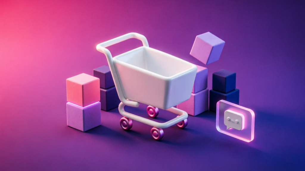 3D pink and purple chatbot interface for Why Shopify Chatbot Trials Fail (and How to Evaluate One)