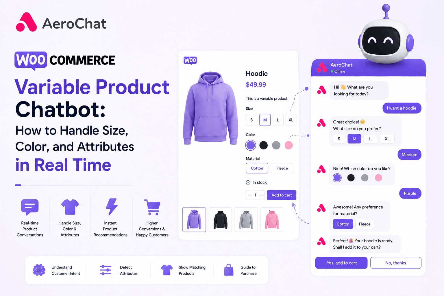 Read more about the article WooCommerce Variable Product Chatbot: How AeroChat Handles Size, Color, and Attributes in Real Time