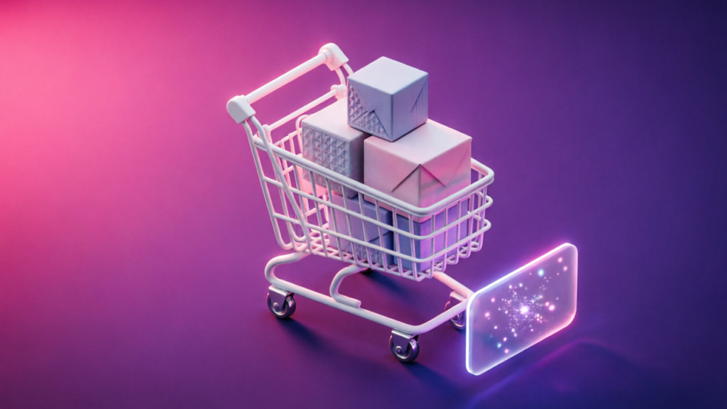 3D pink and purple chatbot interface for AI Chatbot for WooCommerce B2B & Wholesale Stores: Automating Login-Gated Bu...