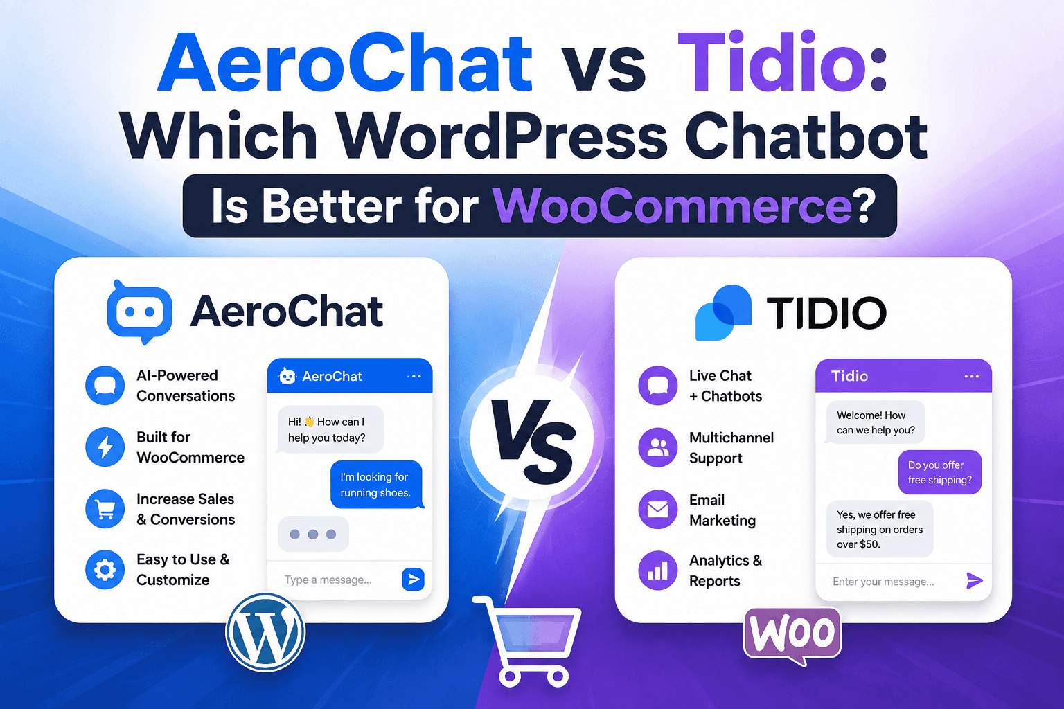 You are currently viewing AeroChat vs Tidio: Which WordPress Chatbot Is Better for WooCommerce?