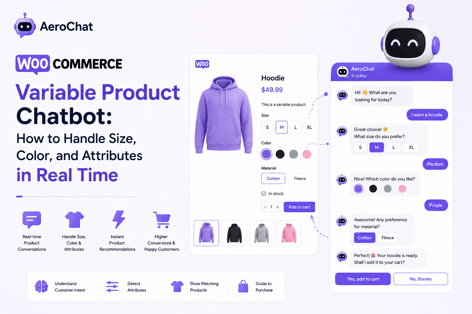 Read more about the article WooCommerce Variable Product Chatbot: How AeroChat Handles Size, Color, and Attributes in Real Time