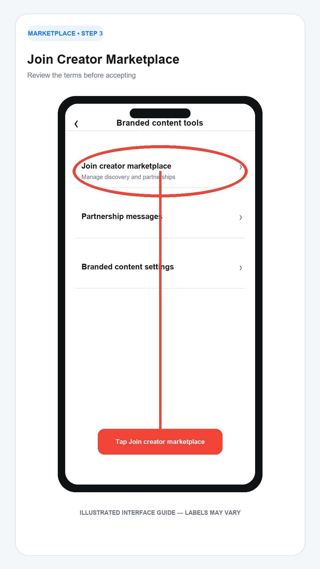 Select Join creator marketplace under Branded content tools