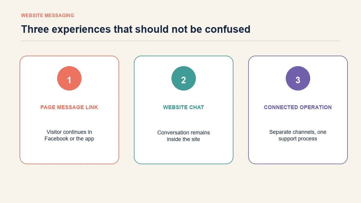 Decision diagram for choosing a Facebook Messenger link, website chat or connected support inbox