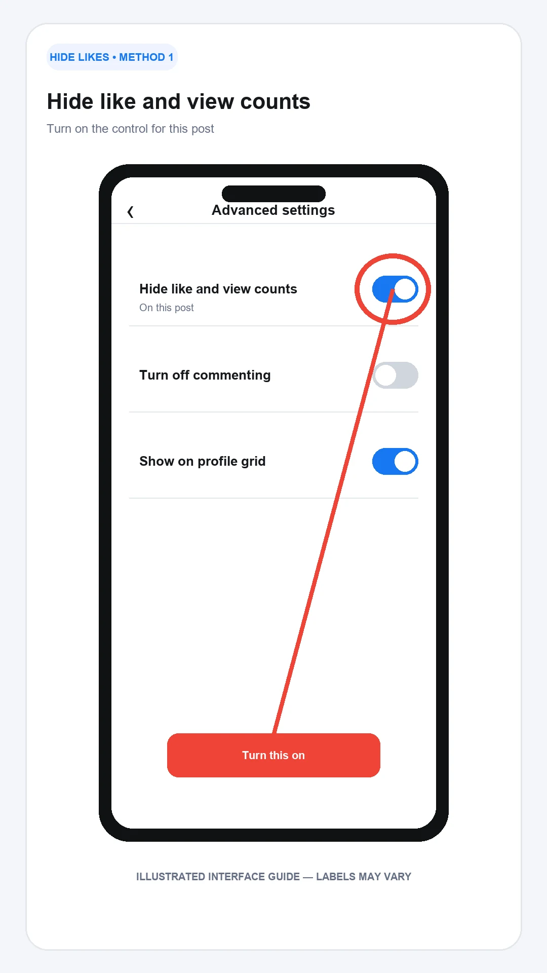 Turn on Hide like and view counts for an Instagram post