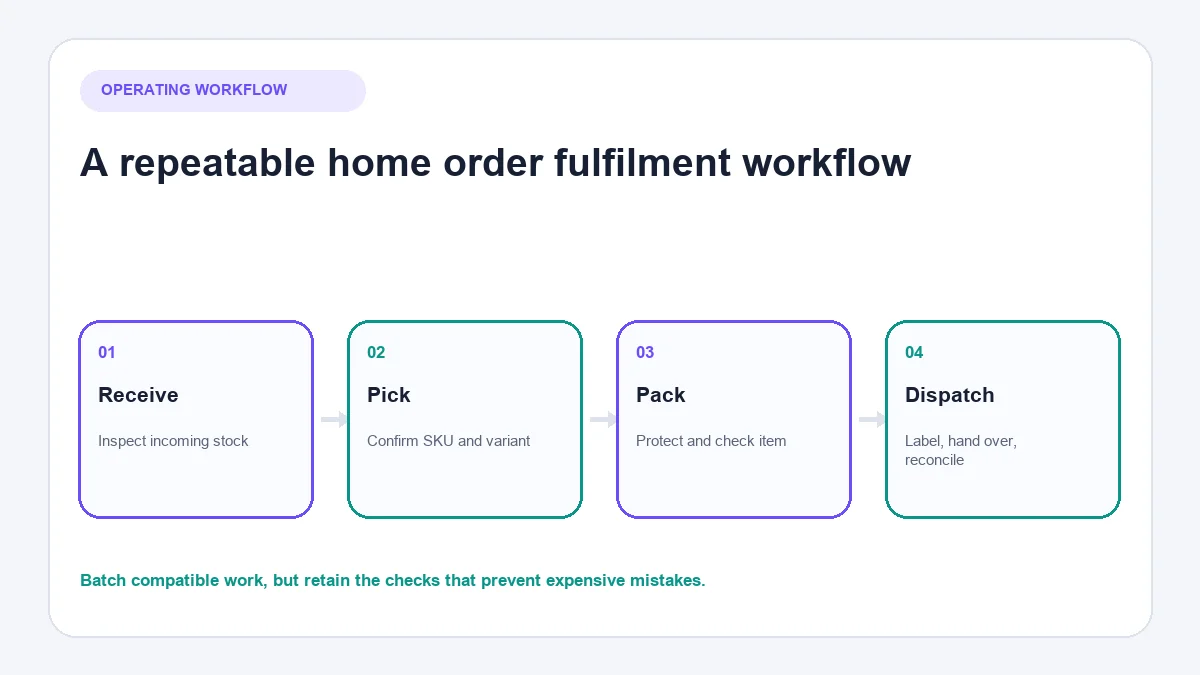 Order fulfilment workflow for a home ecommerce business
