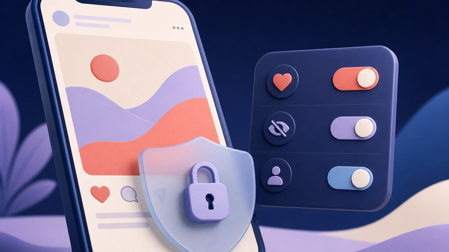 Instagram like count privacy settings represented by a shield and visibility controls