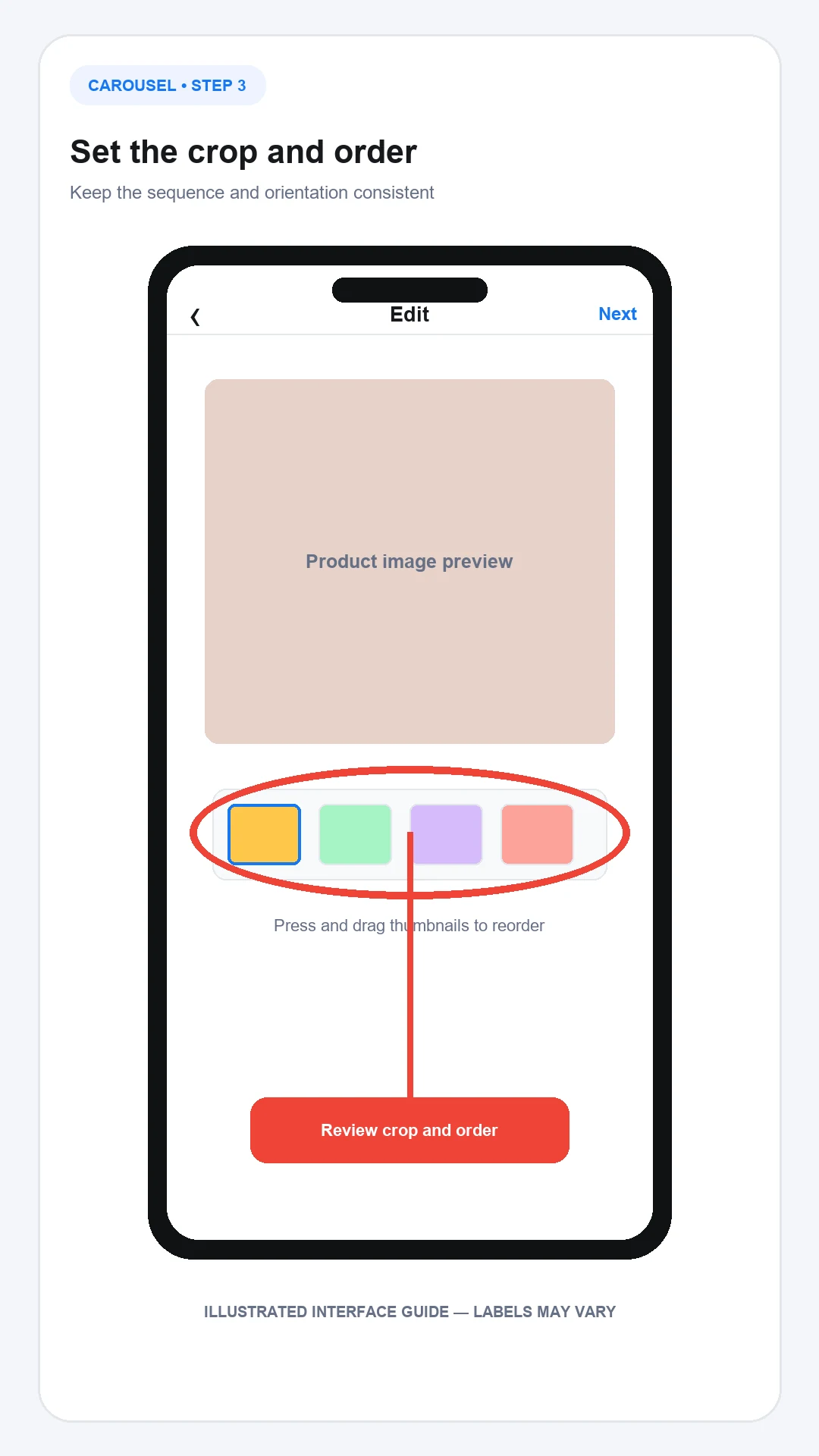 Review the crop and numbered order of Instagram carousel items