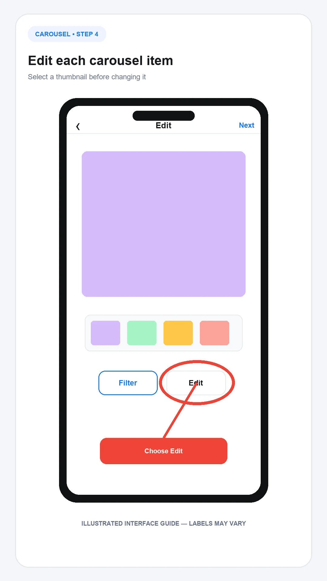 Select an Instagram carousel item before editing its appearance