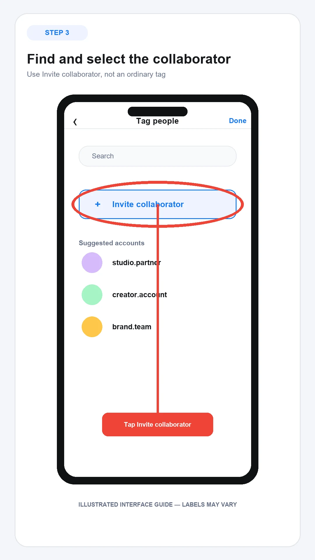 Tap Invite collaborator and select the correct Instagram account