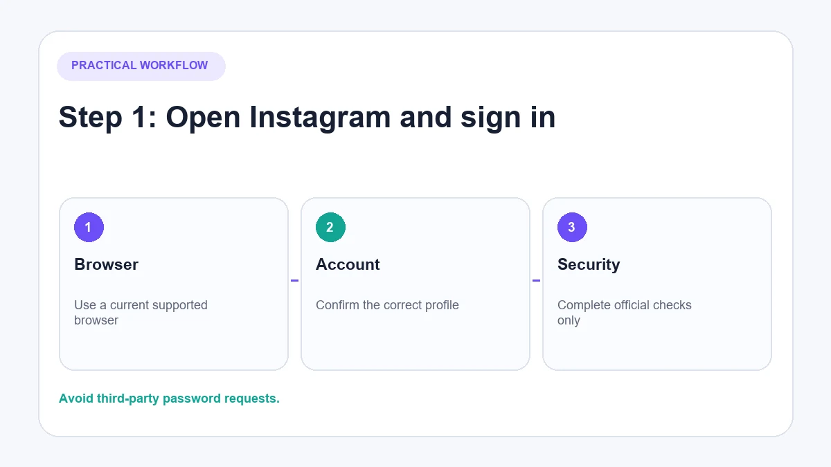 Instagram website open on a desktop browser