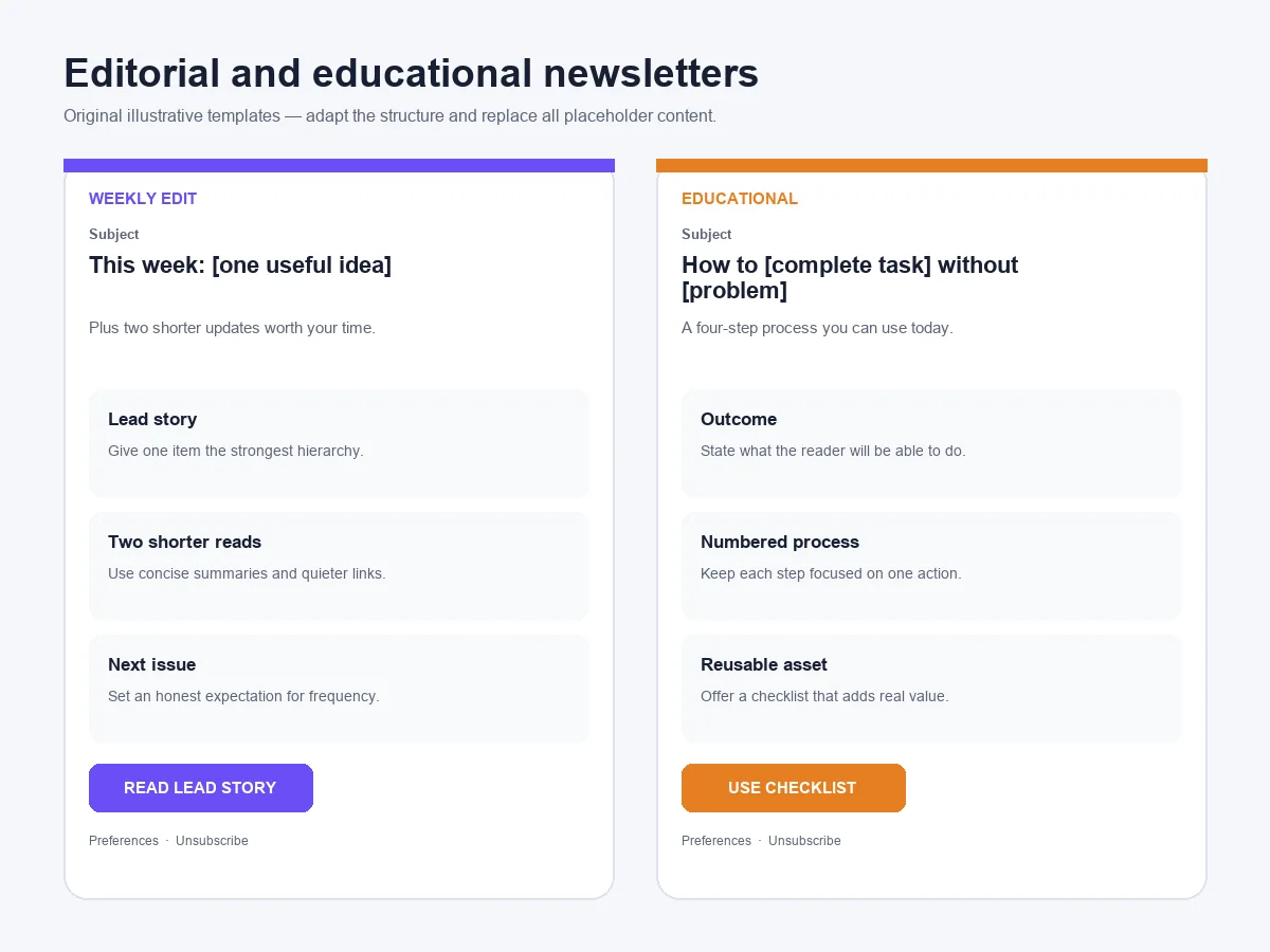 Original weekly edit and educational email newsletter examples