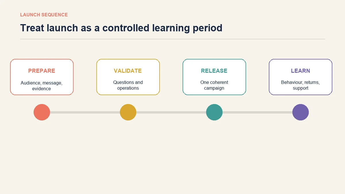 Ecommerce product launch timeline covering preparation, validation, release and post-launch learning
