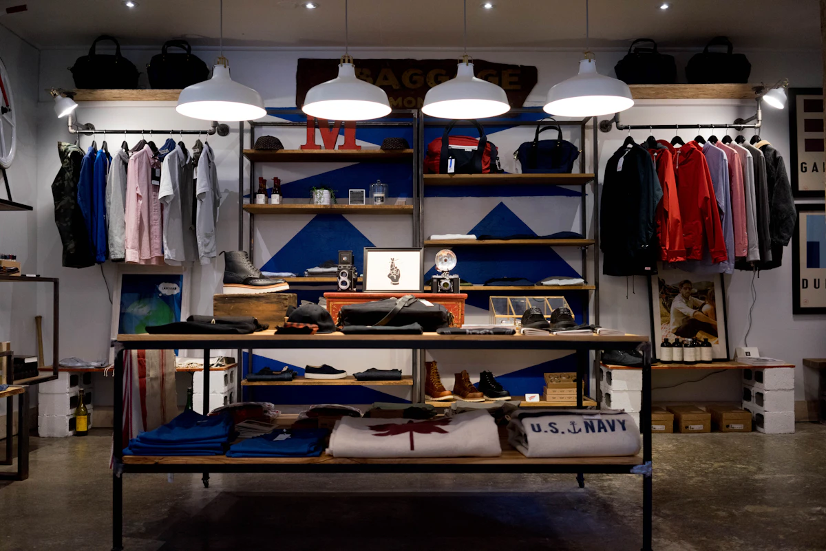 Curated clothing rails in a boutique showing a specific style niche for Instagram selling