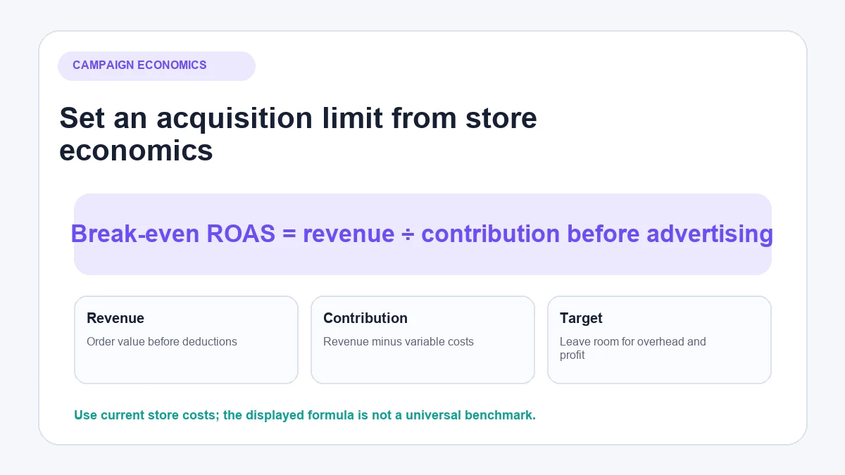 Break-even CPA and ROAS calculation for Shopify Facebook ads