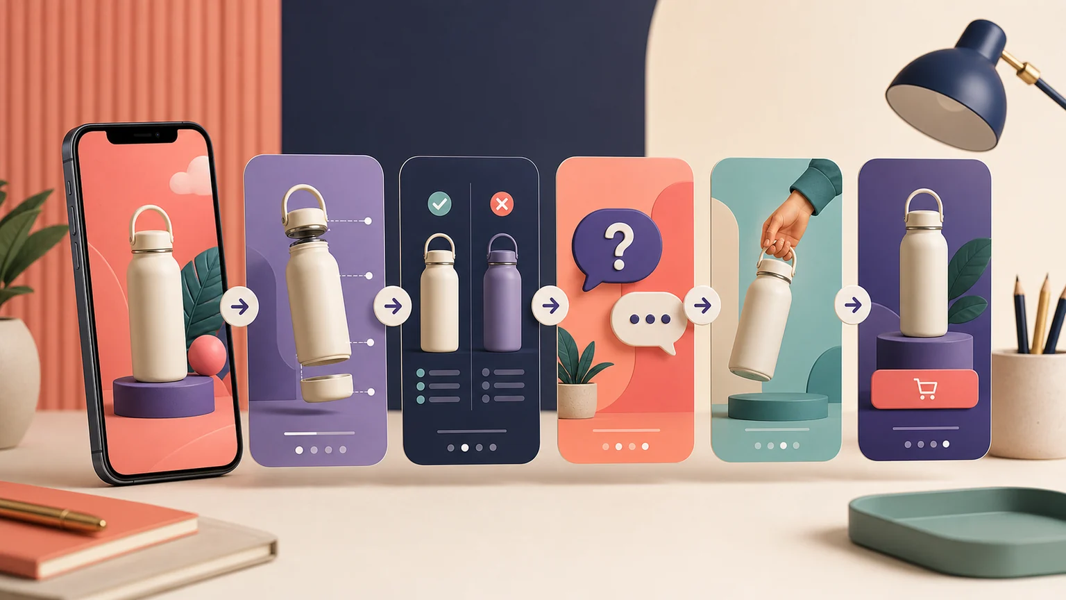 Swipeable Instagram carousel showing a sequence of ecommerce content cards
