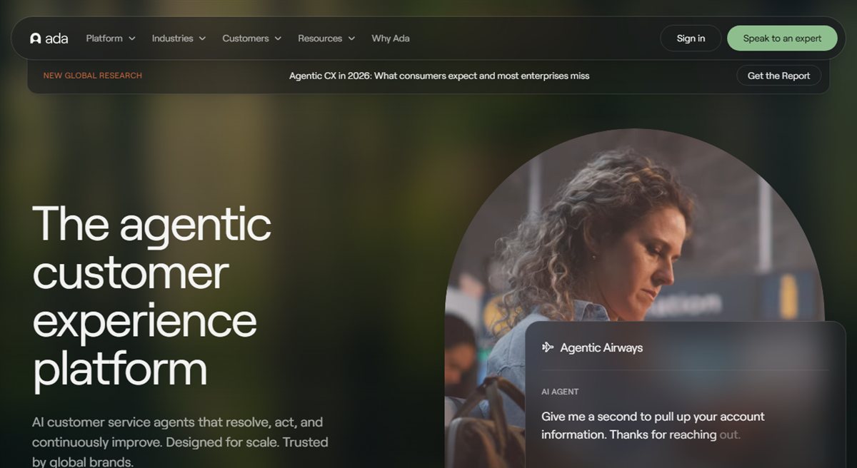 Ada enterprise AI customer service automation homepage