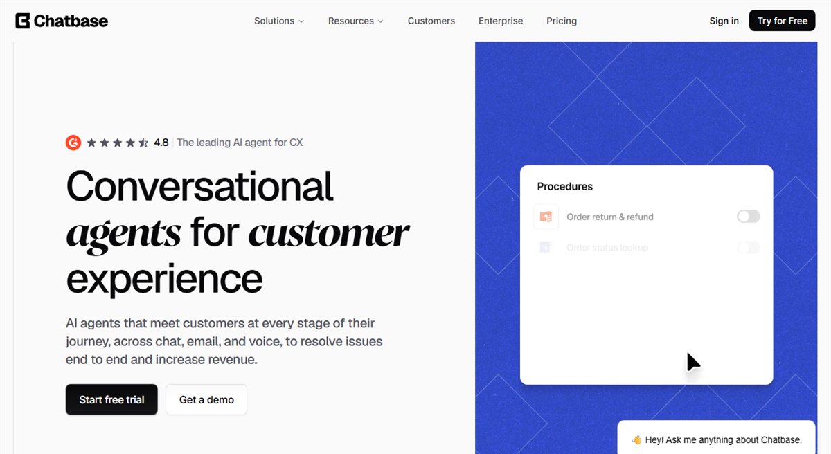 Chatbase configurable AI agent homepage for Shopify stores