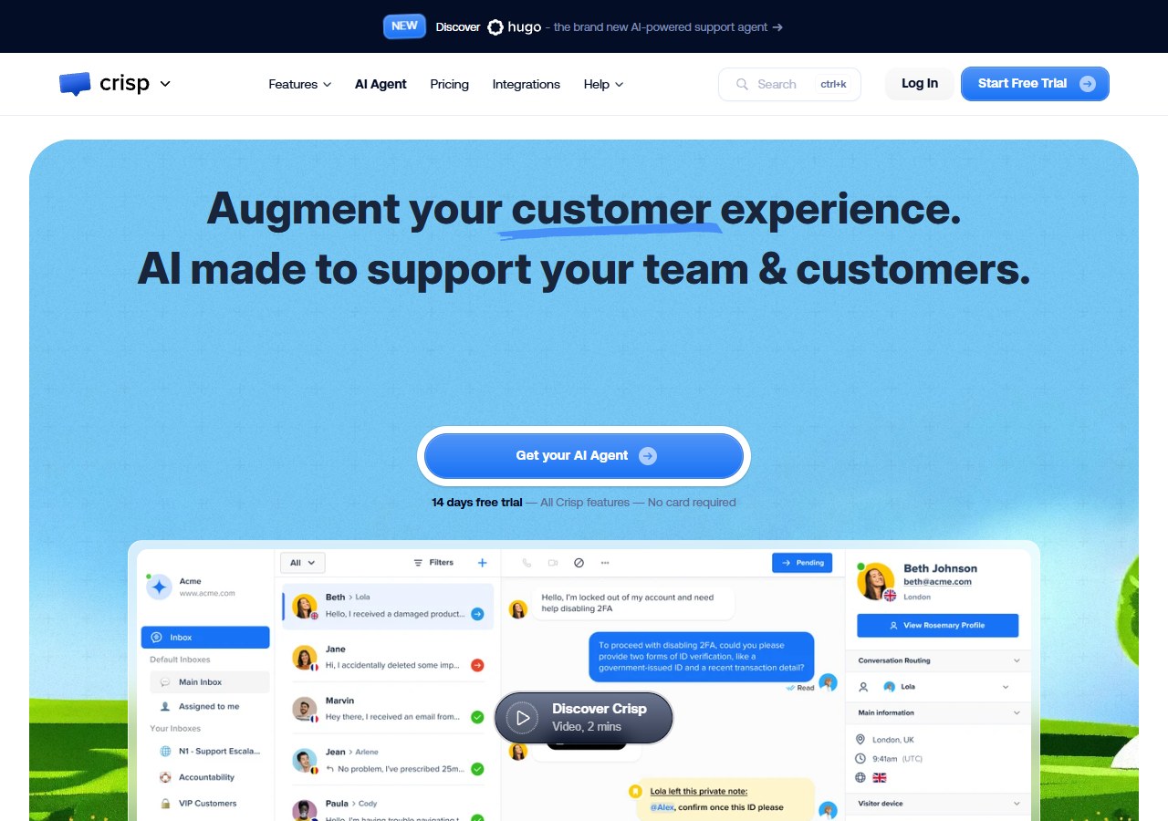 Crisp messaging and live chat for small teams
