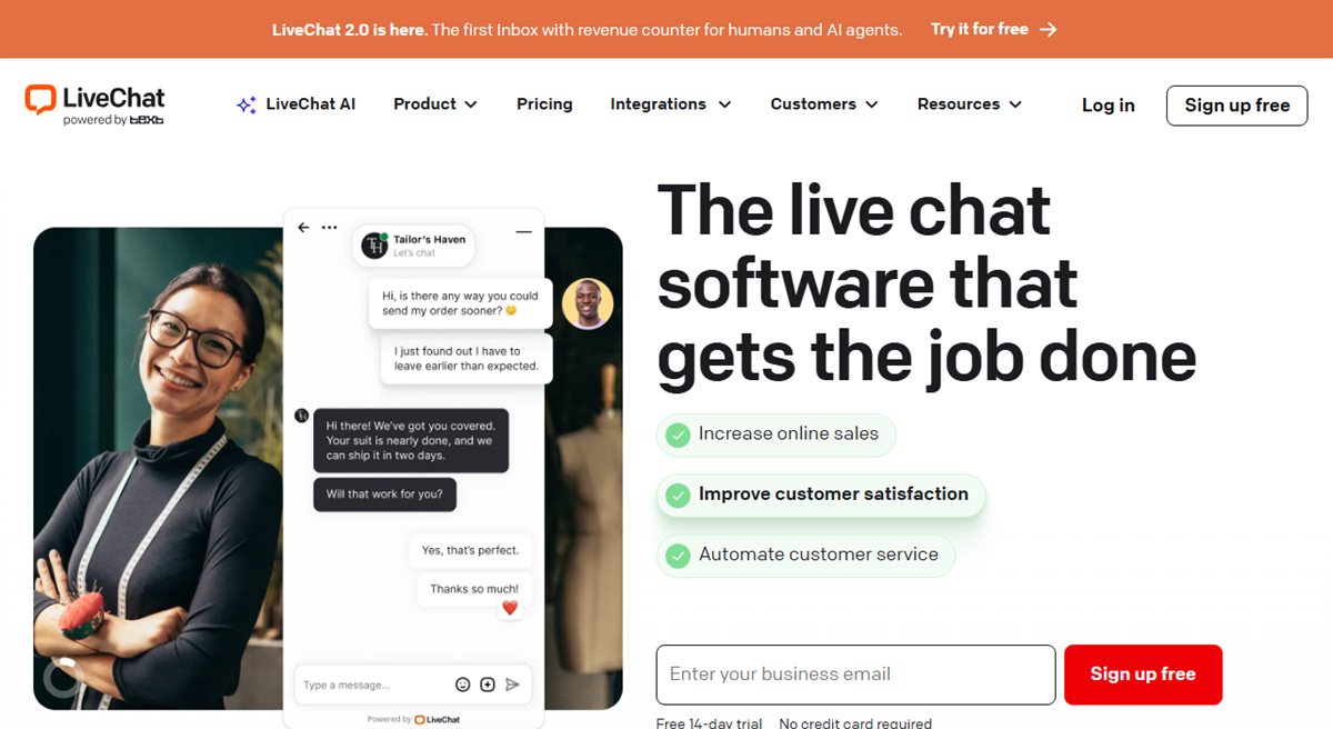 LiveChat website live chat customer service app homepage