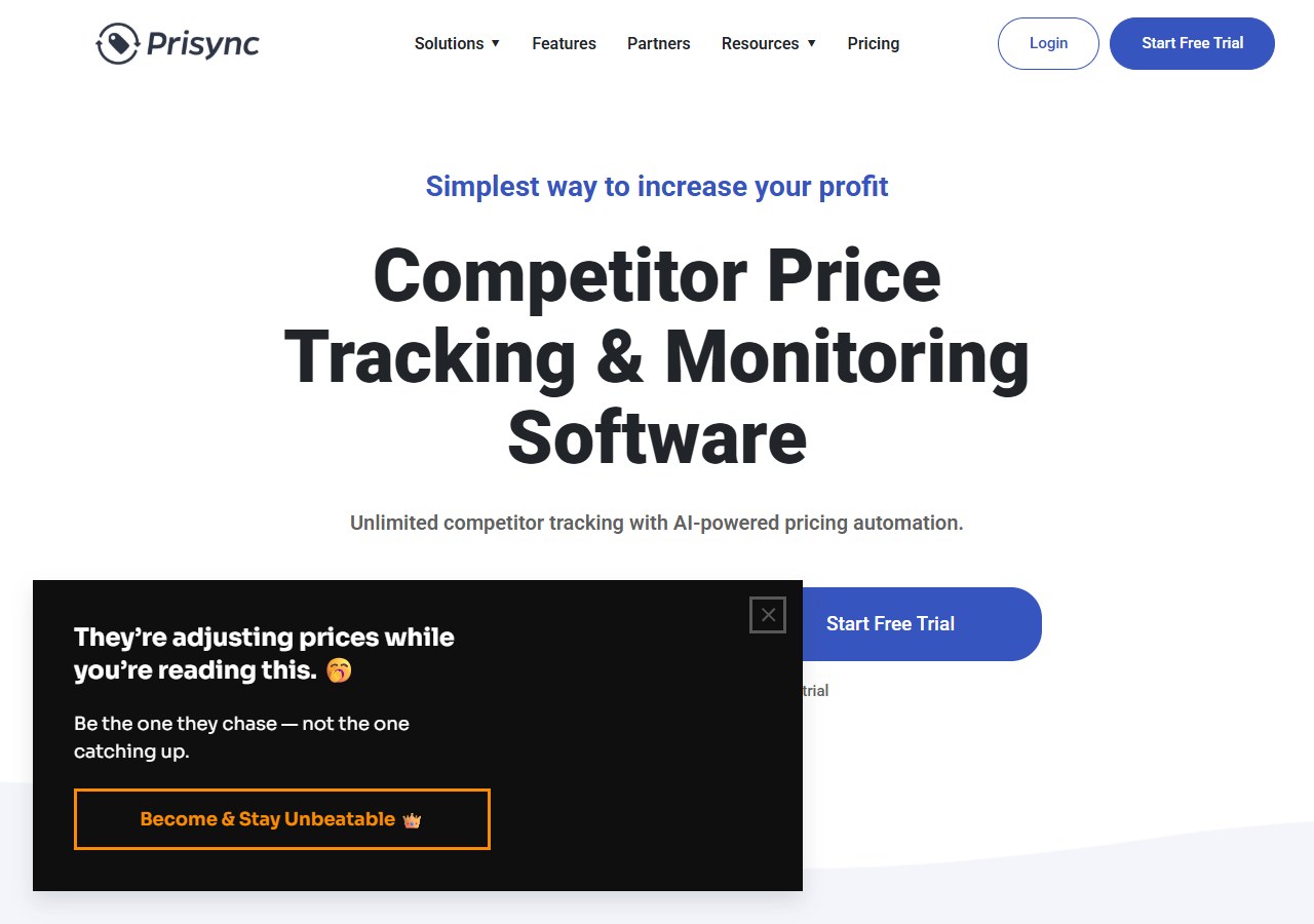 Prisync competitor price monitoring for ecommerce