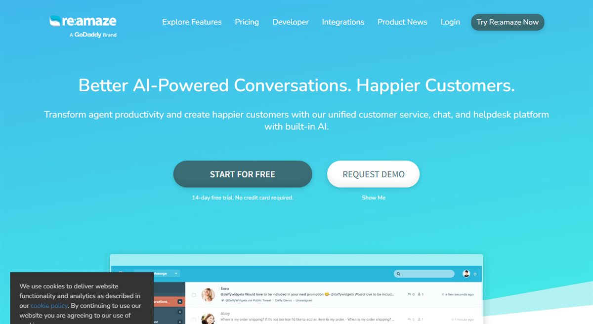 Re:amaze ecommerce shared inbox customer service app homepage