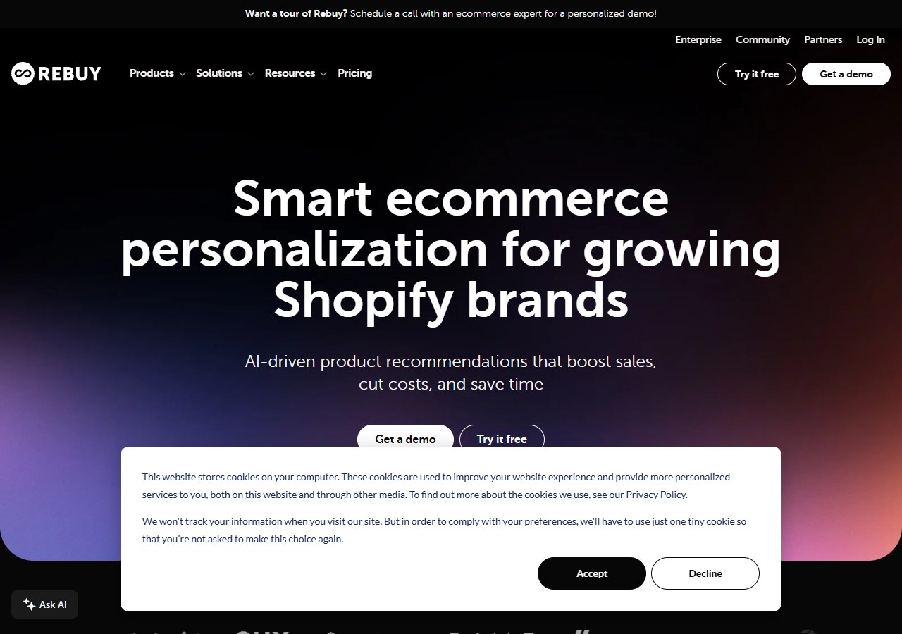 Rebuy AI personalisation engine for Shopify