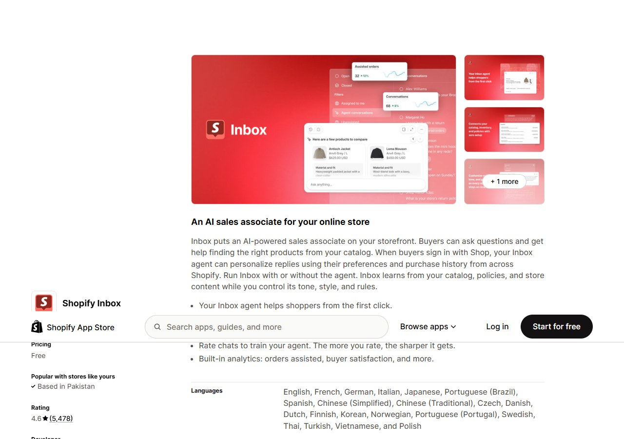 Shopify Inbox pricing page