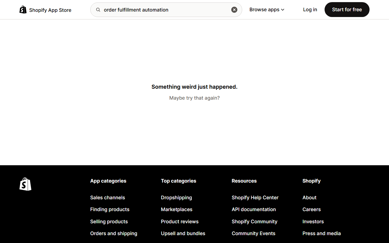 Shopify App Store search results for order fulfilment automation apps