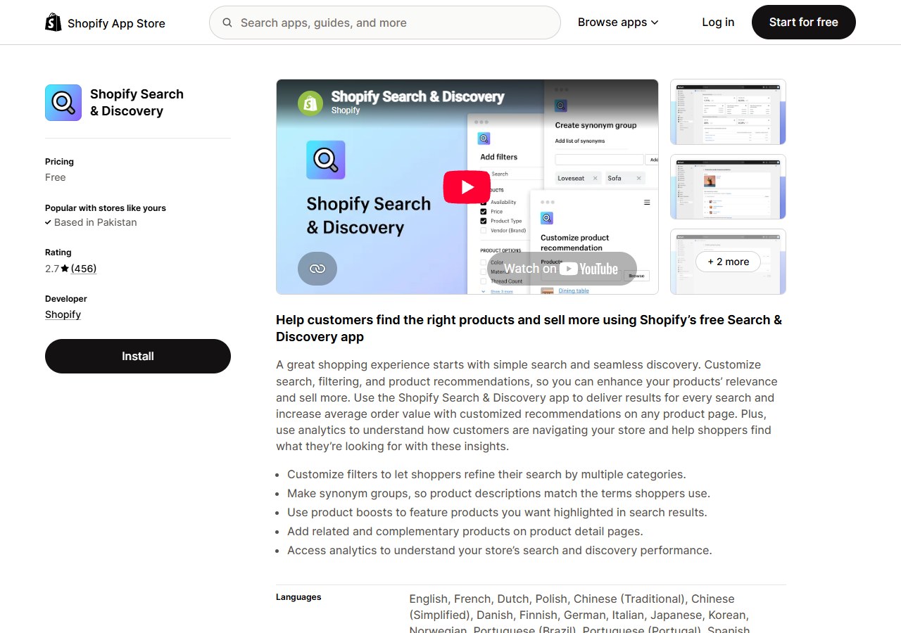 Shopify Search and Discovery product search app