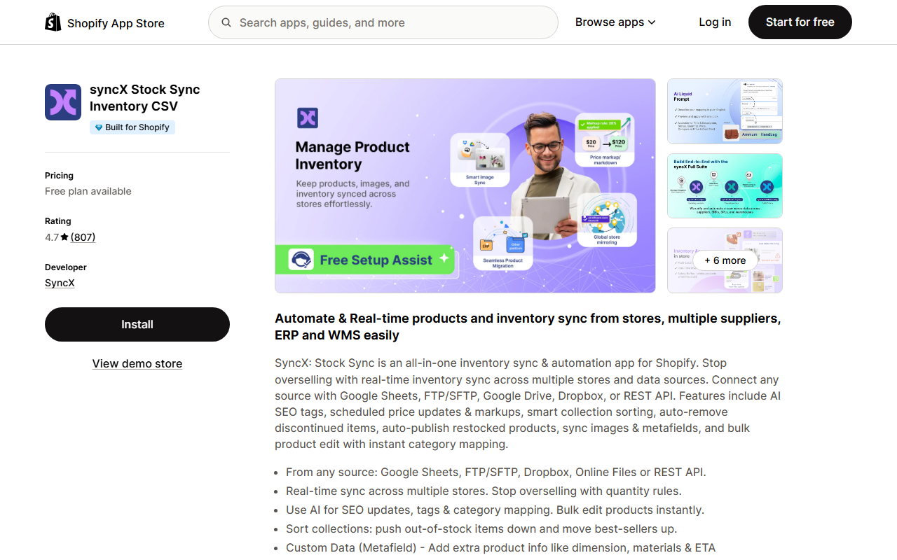 syncX Stock Sync Shopify app for supplier feed inventory updates