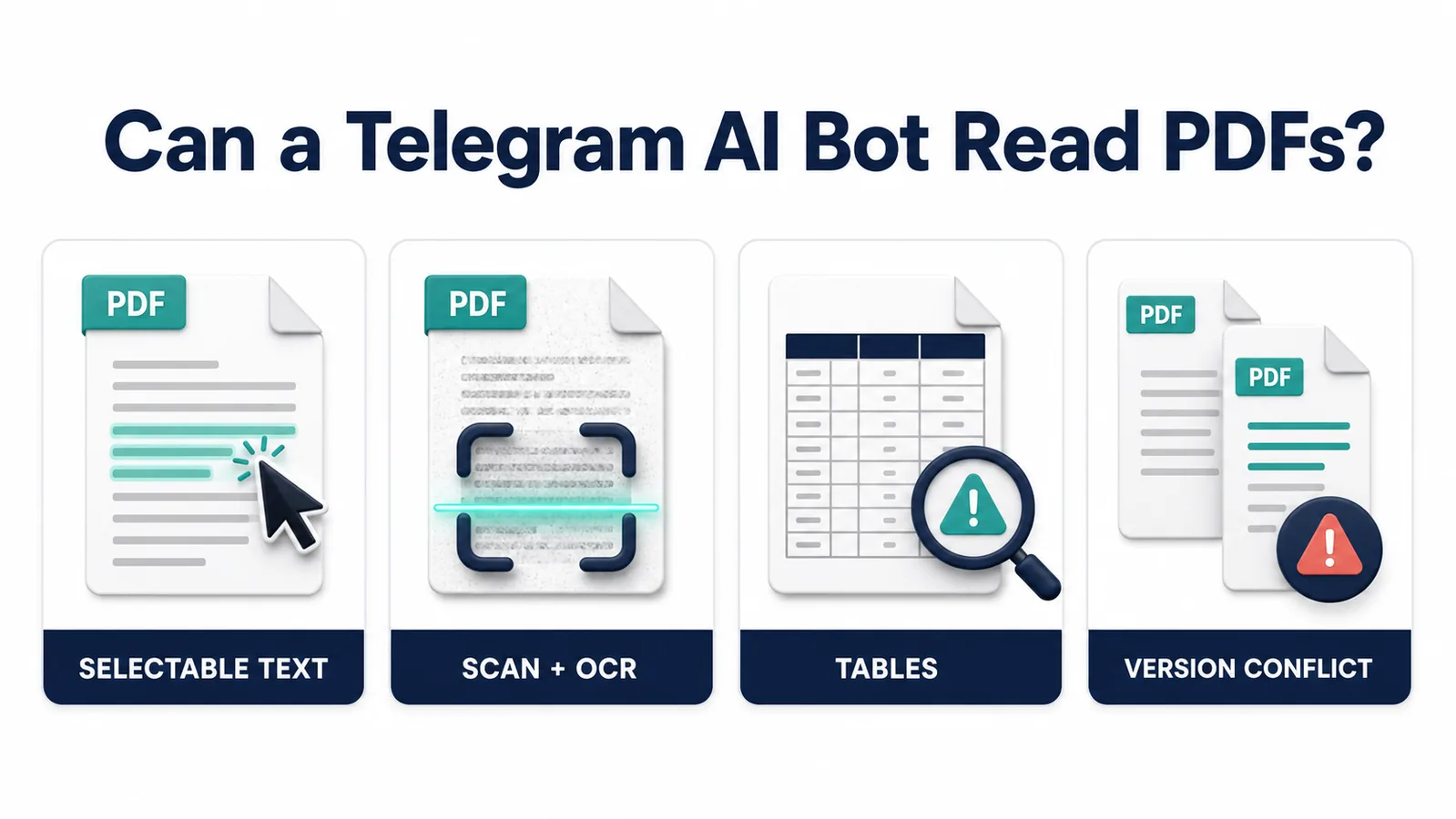 Document-readiness comparison for selectable text, scans, tables and conflicting PDF versions