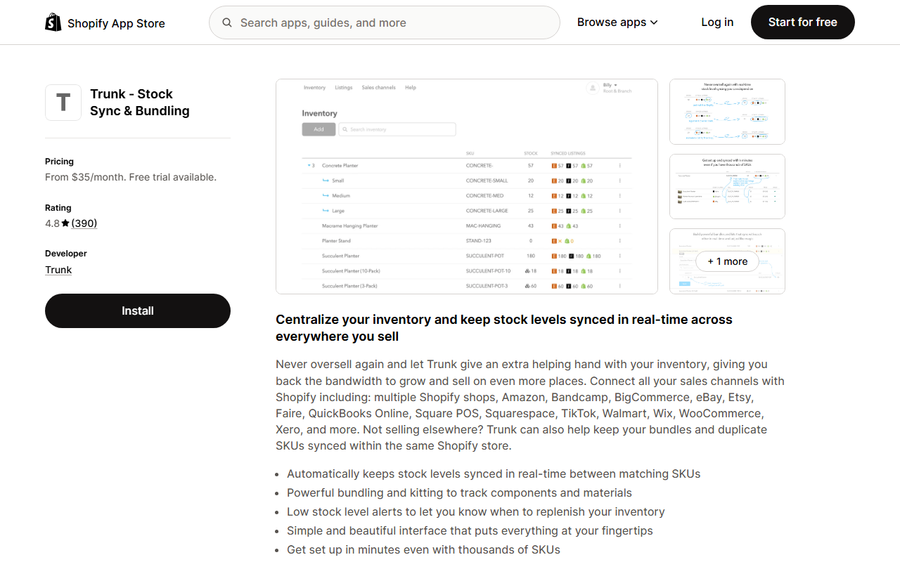 Trunk Shopify inventory app for multi-channel stock sync
