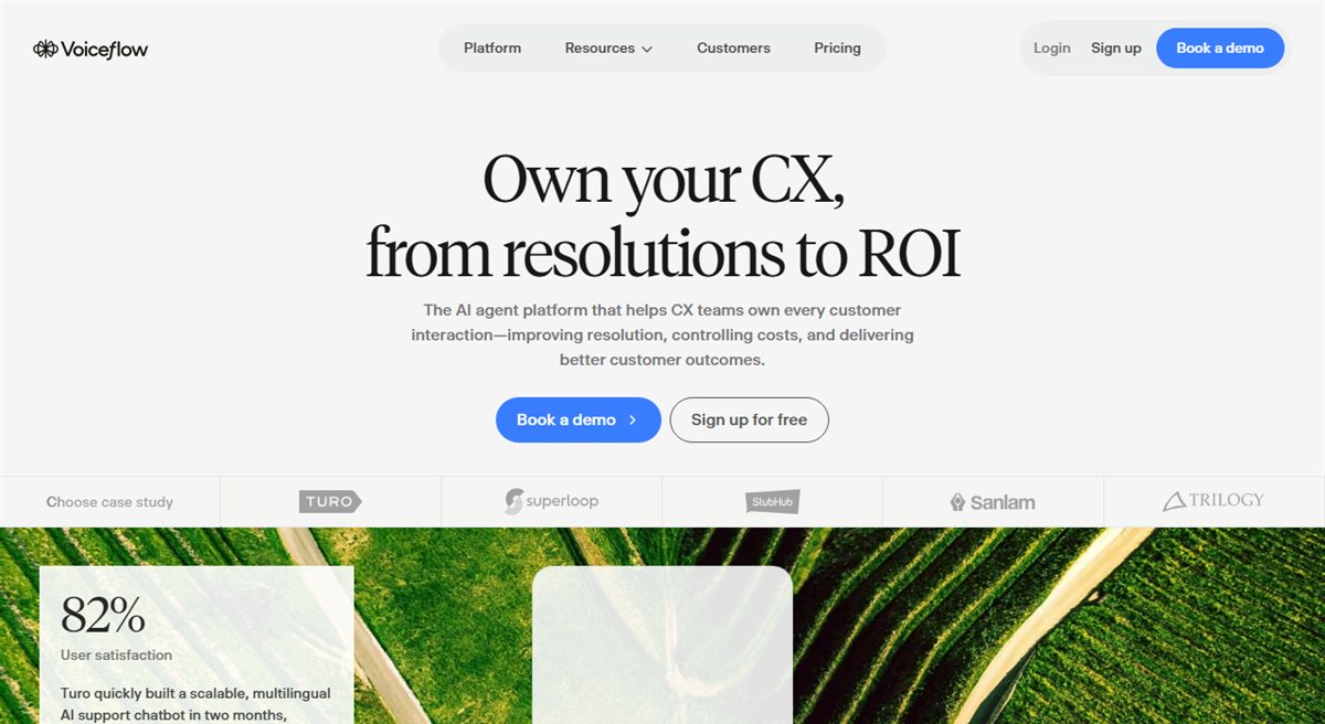 Voiceflow custom AI agent platform homepage for ecommerce