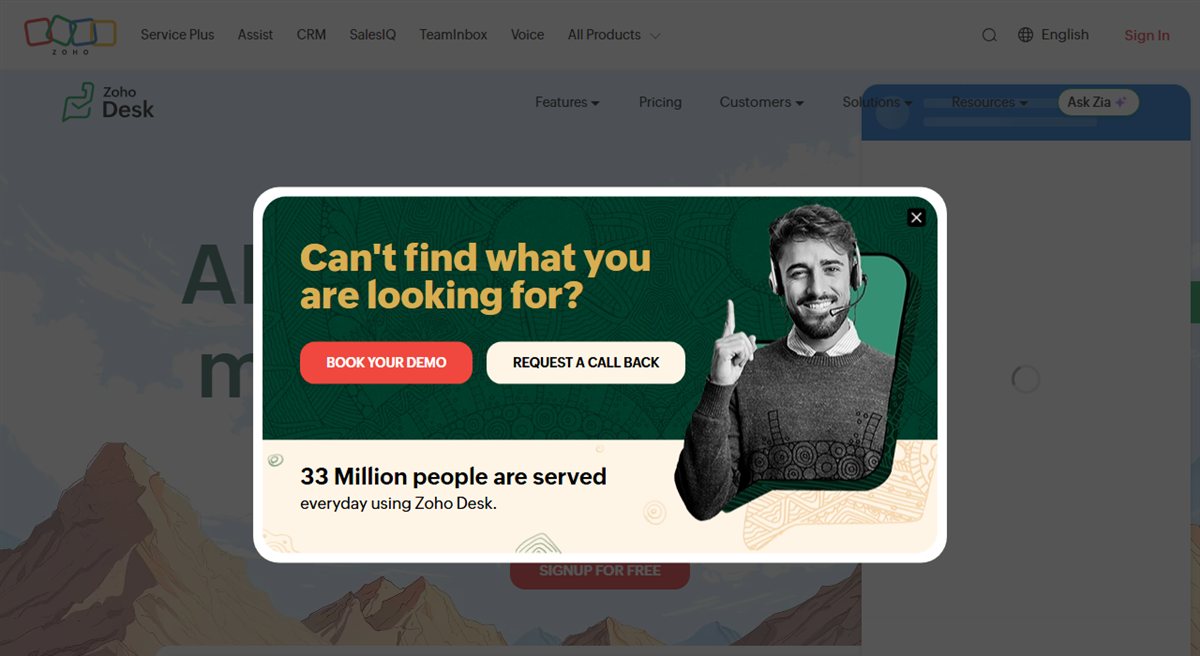 Zoho Desk customer service software homepage