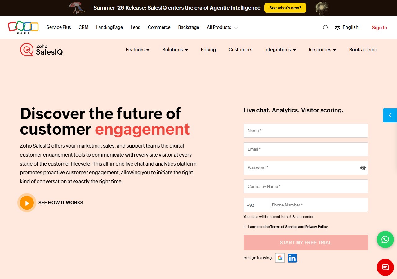 Zoho SalesIQ live chat and AI chatbot