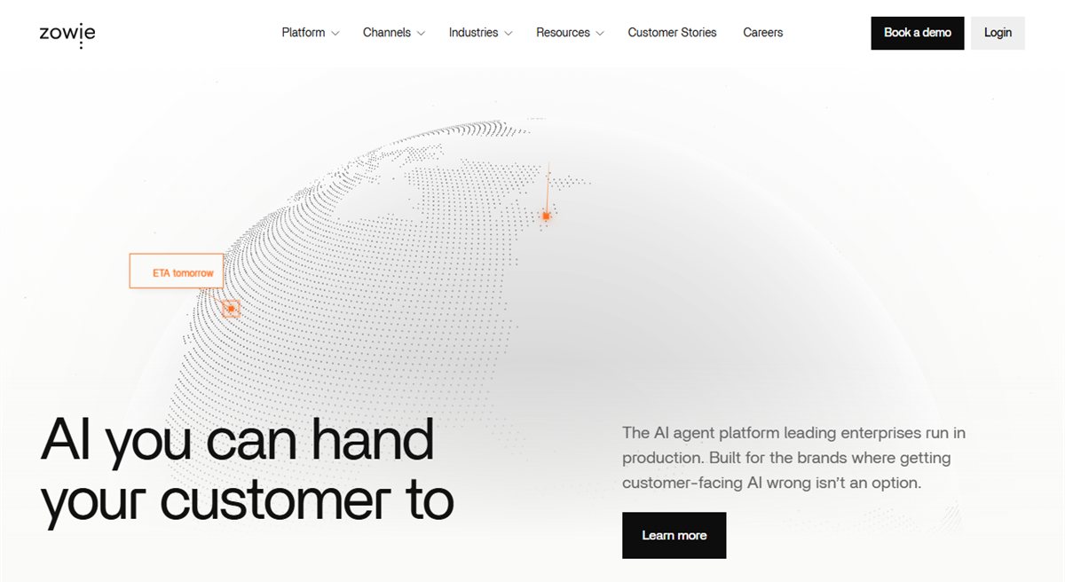 Zowie enterprise retail AI agent homepage for ecommerce