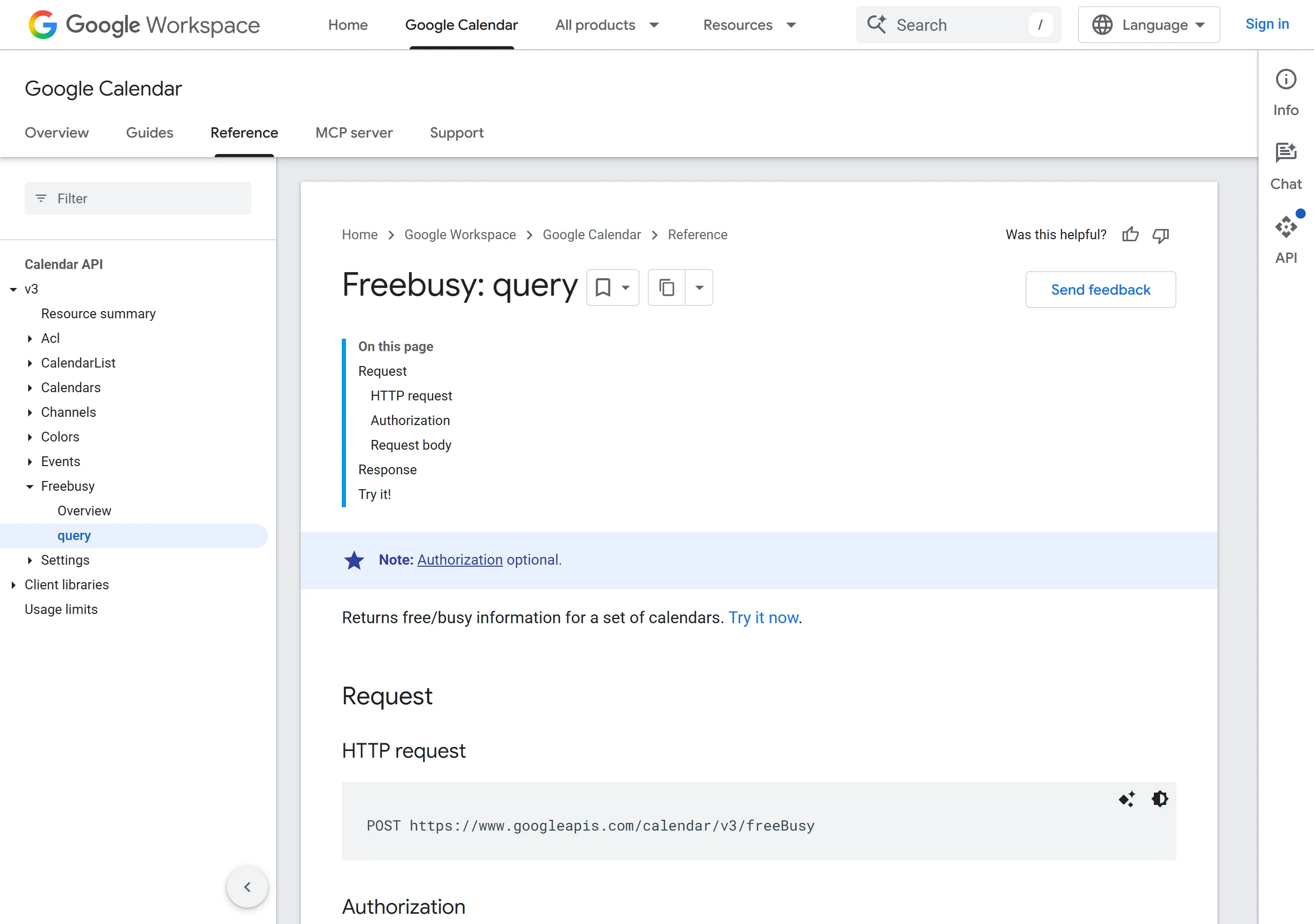 Google Calendar free/busy API reference used to check real appointment availability before a chatbot books a slot