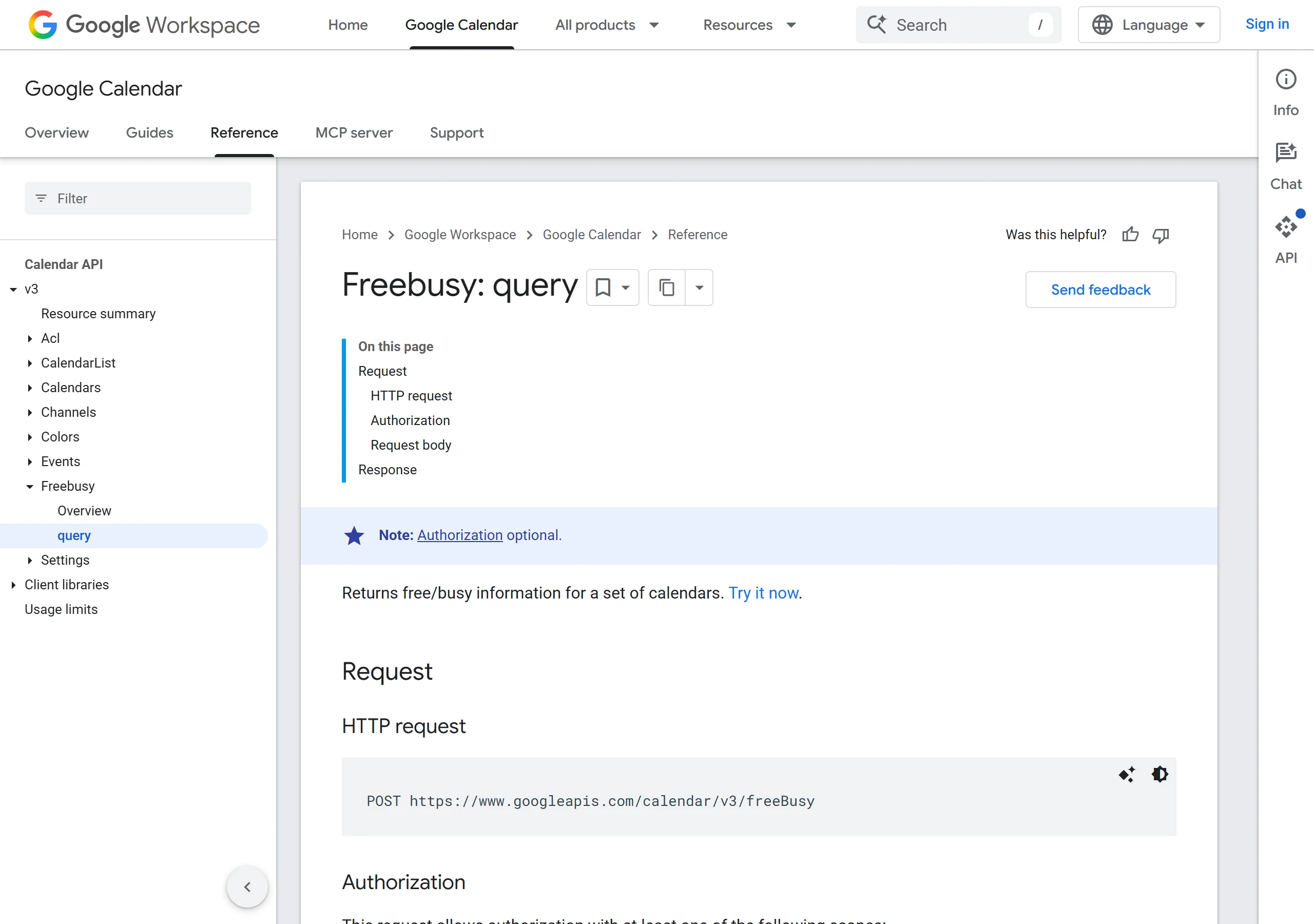 Google Calendar free/busy API reference for checking real-time availability before a chatbot offers meeting times